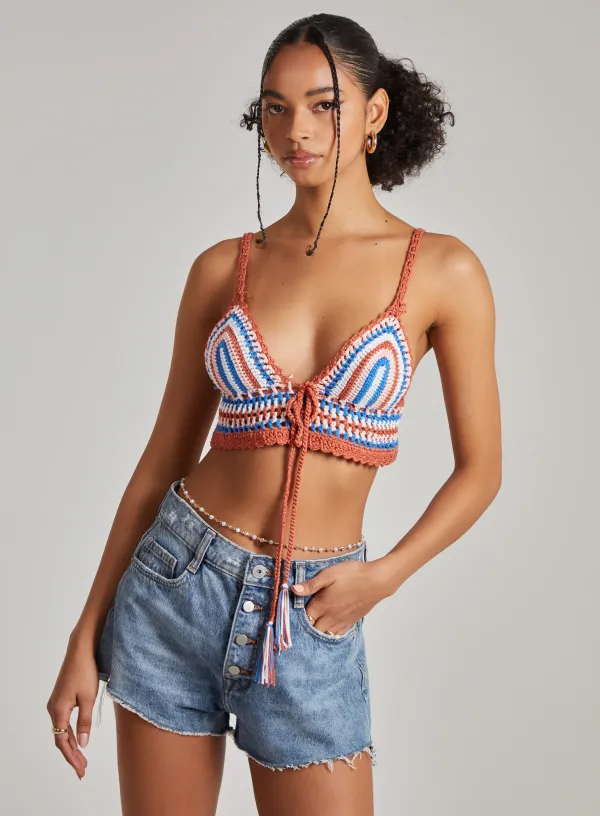 Crochet Tie Neck Bralette - M/L - Rust