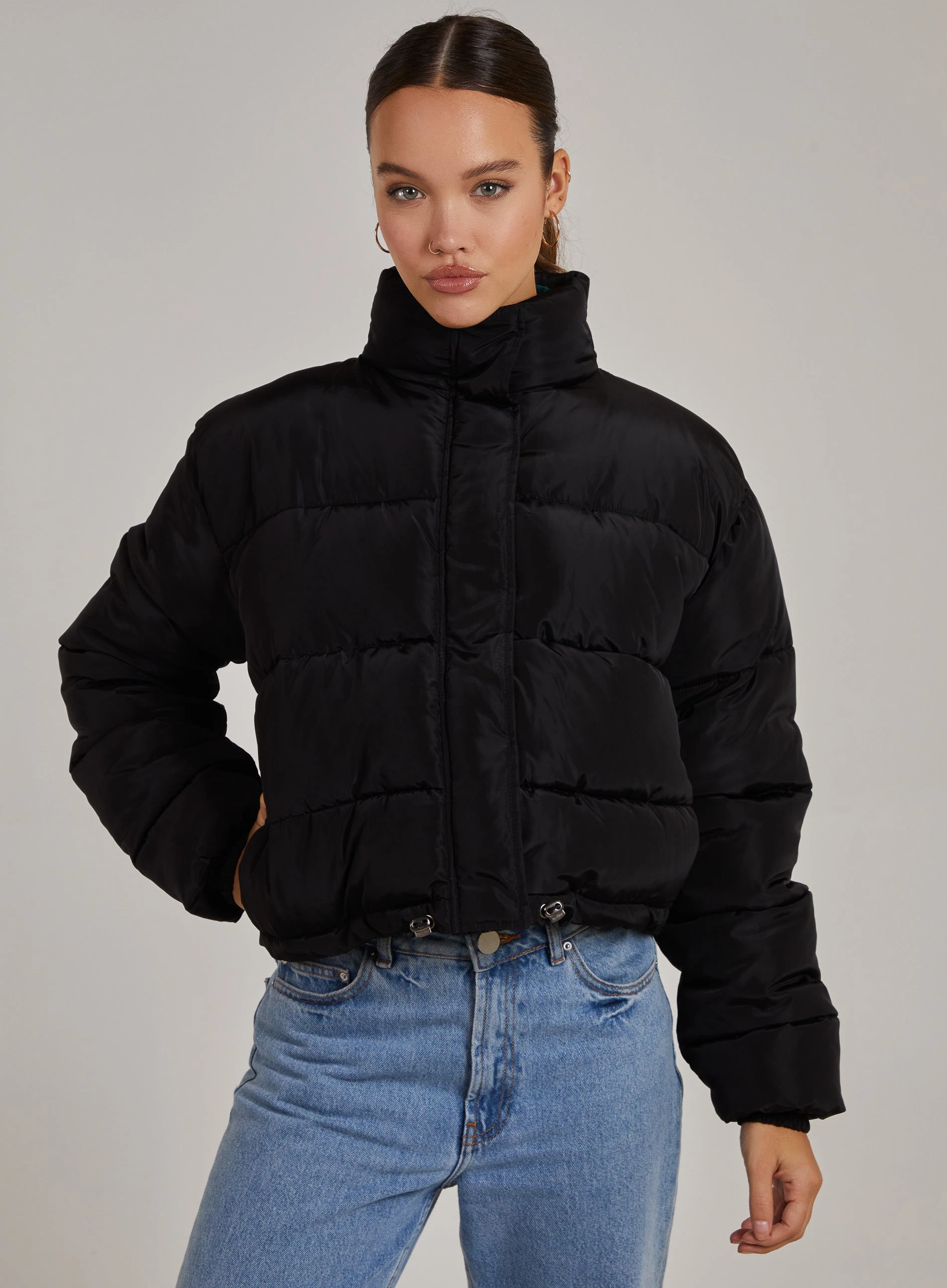 Crop Bomber Jacket  - M  - Black