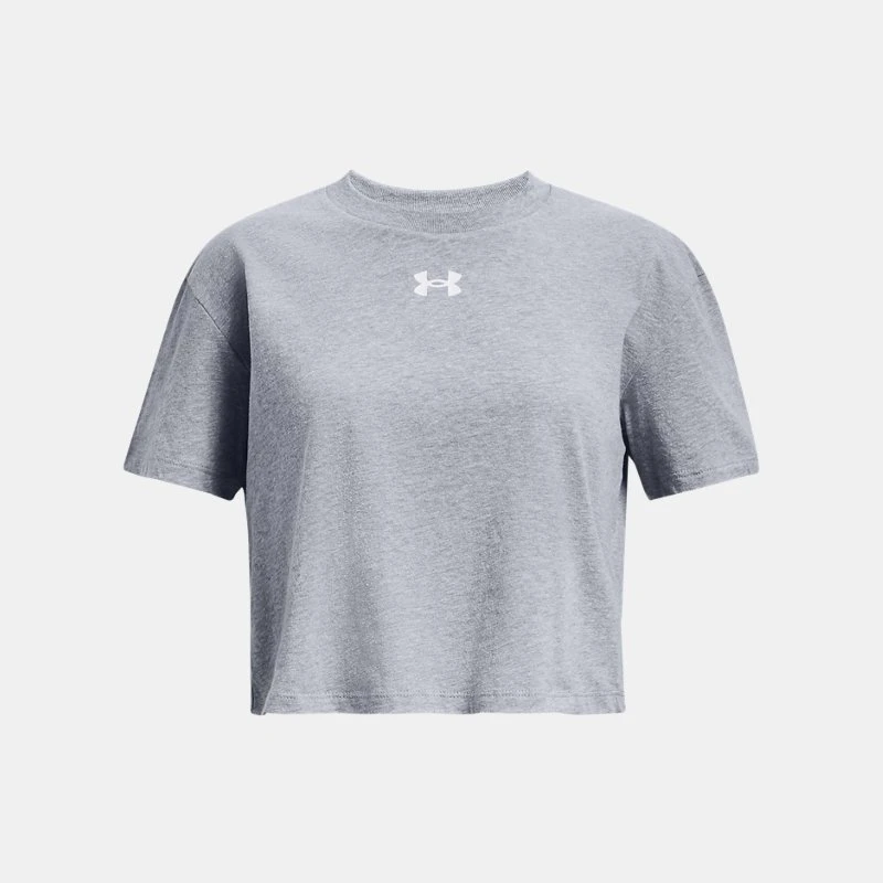 Crop Logo Girls Short Sleeve Steel Light Heather / White YXS ( in) - Gray