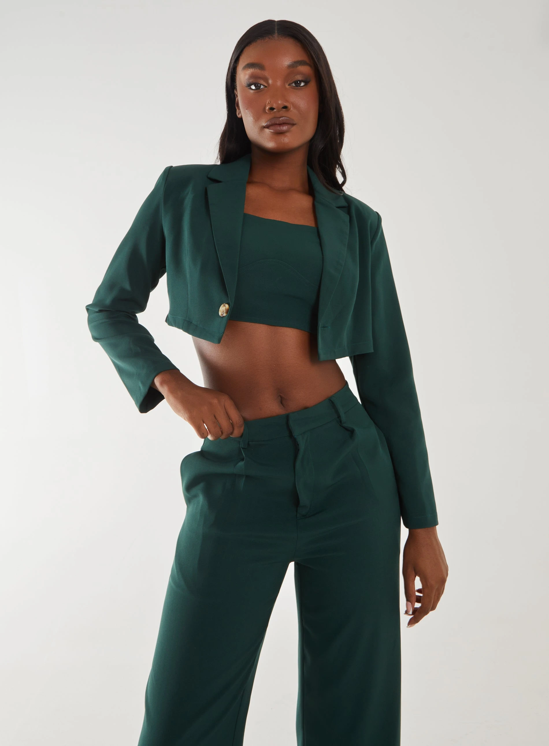 Cropped Blazer  - 14  - Bottle Green