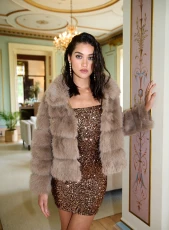 Cropped Fur Pelted Jacket LIGHT MOCHA