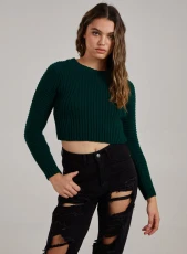 Cropped Knit Jumper  - S/M  - Bottle Green