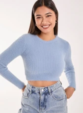 Cropped Knit Rib Top BLUE