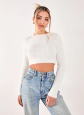 Cropped Knit Rib Top IVORY