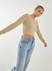 Cropped Knitted Jumper  - M/L  - STONE