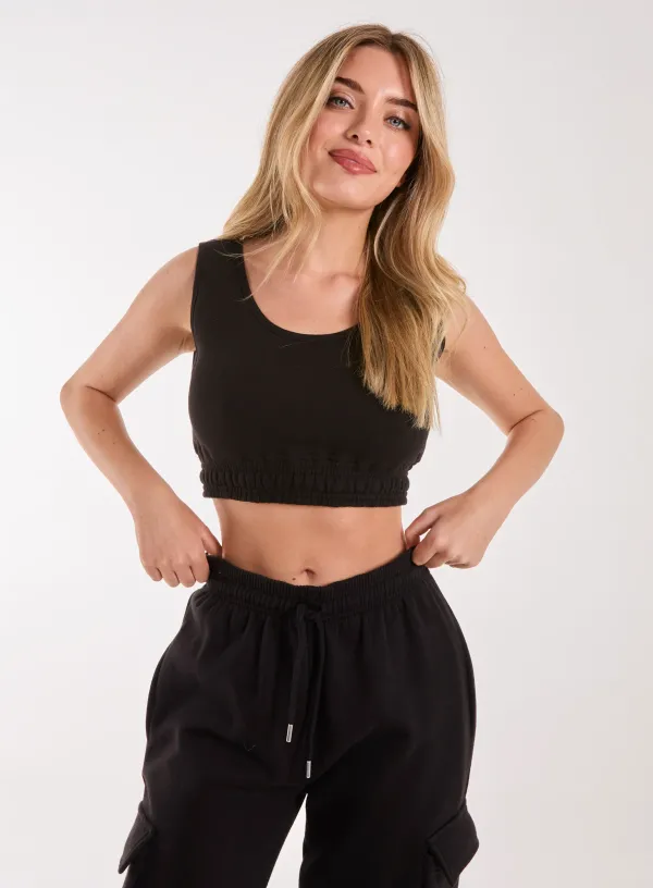 Cropped Lounge Bralette - - BLACK