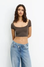 Cropped Polyamide T hirt - Brown