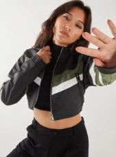 Cropped Racer Jacket  - S  - GREEN