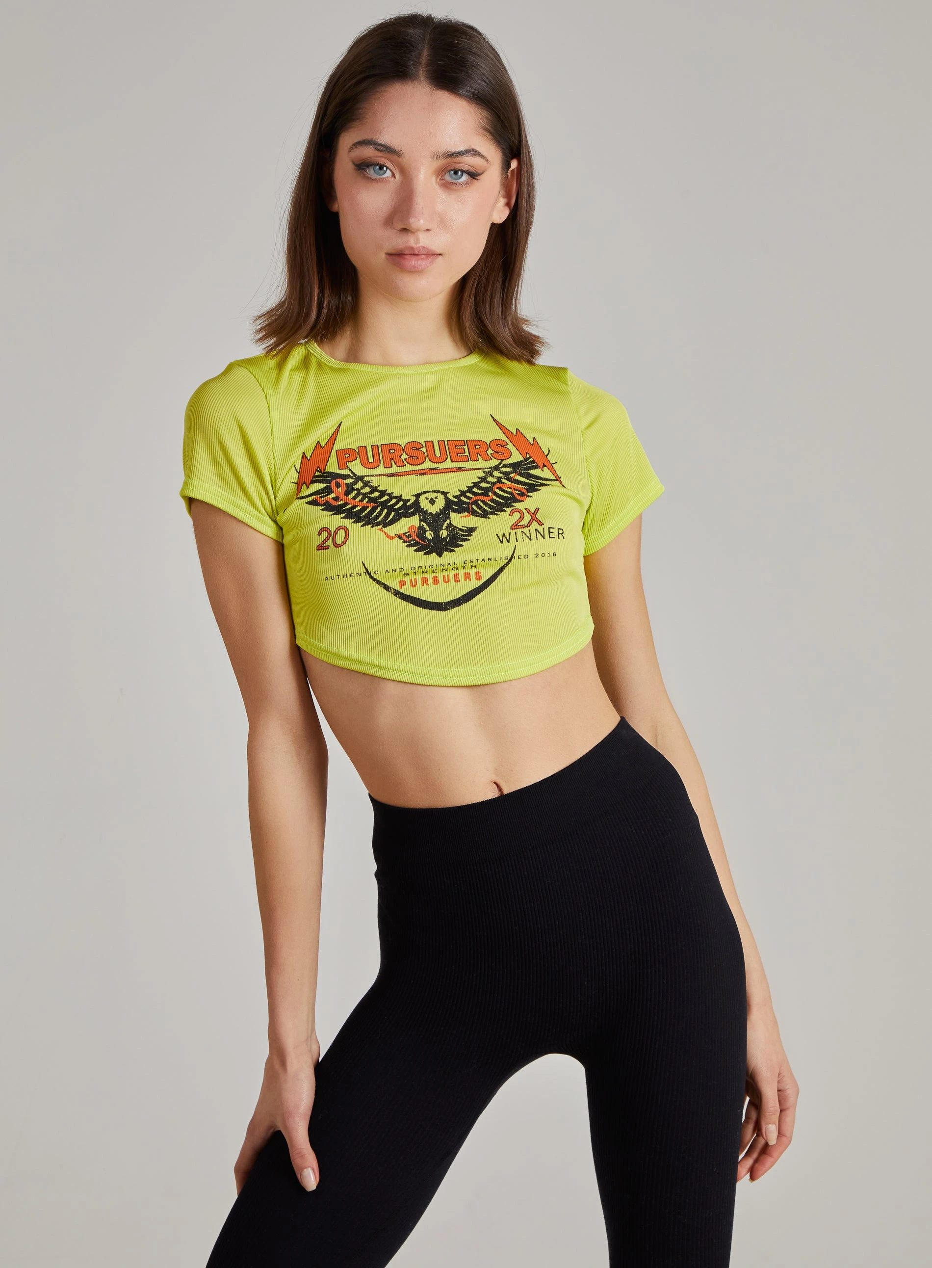 Cropped Ribbed Band Tee  - M/L  - Lime