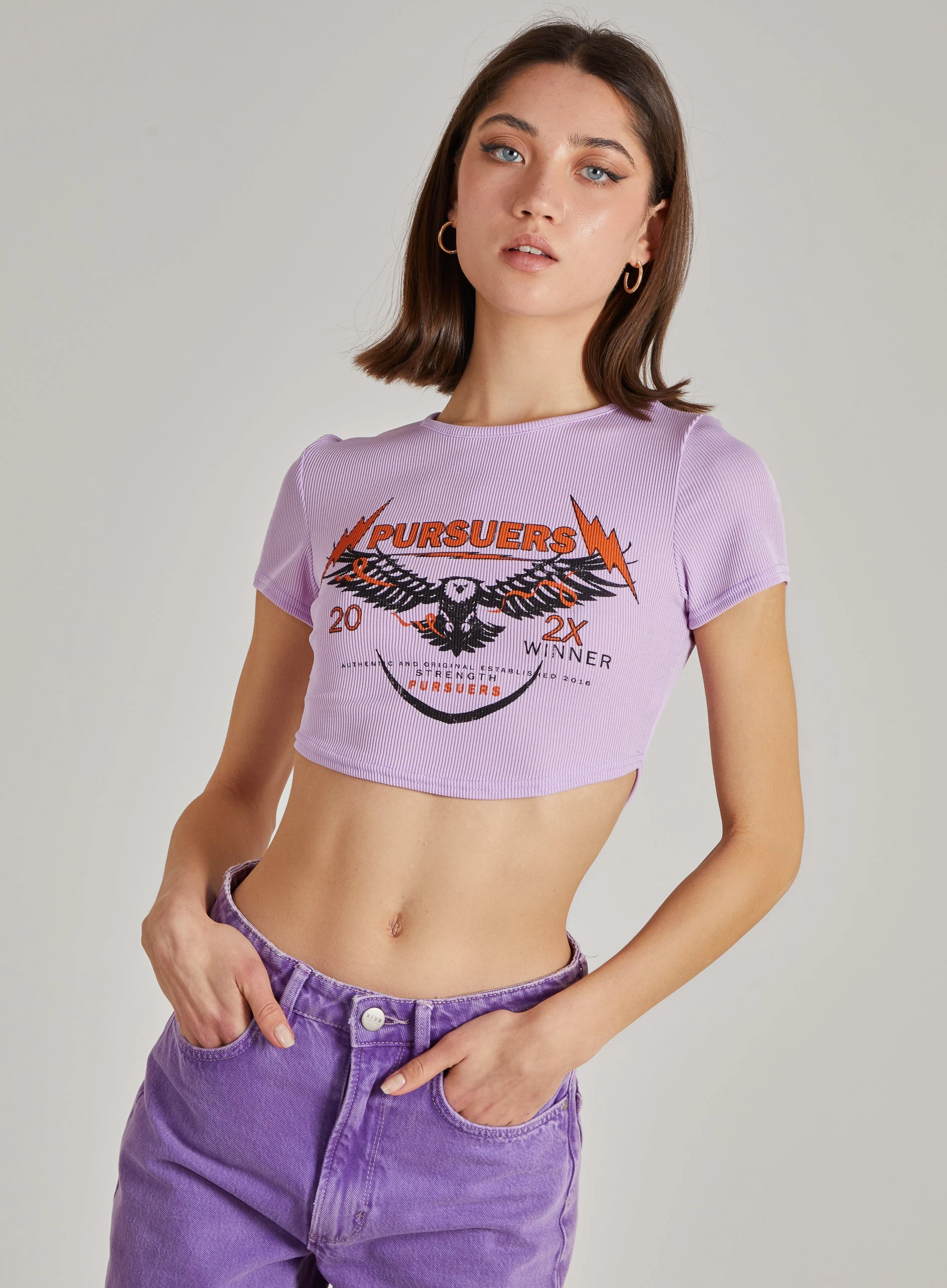 Cropped Ribbed Band Tee - S/M - Lilac