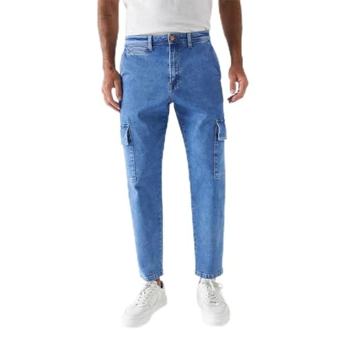 Cropped Slim Cargo Jeans Blue