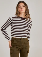 Cropped Striped Knit Jumper  - M/L  - Chocolate