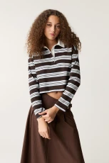 Cropped Striped Polo Shirt edium ecru