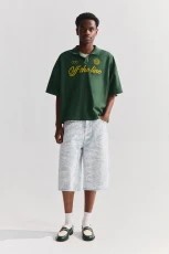 Cropped Stwd Polo Shirt With Slogan - Green