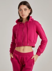 Cropped Zip Through Hoodie  - L  - HOT PINK