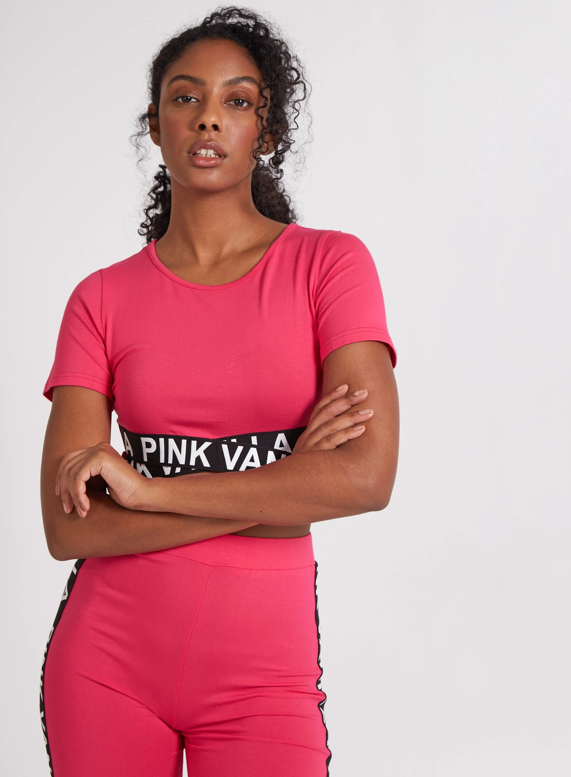 Cross Band Crop Top  - S  - Pink