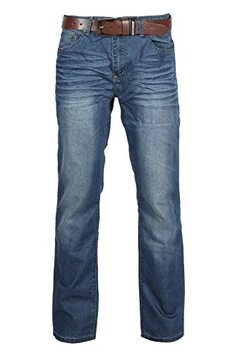 Cross Hatch Mens Branded Belted Denim Jeans Dark Blue W36 - Regular