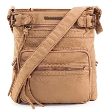 Crossbody Bag for Women Multi Pocket Shoulder Bags Medium Travel Purses Ultra Soft Washed Leather, Simple-khaki