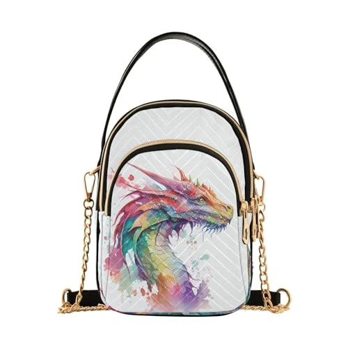 Crossbody Bag for Women Watercolor Dragon Handbag Small Shoulder Bag with Detachable Chain Strap Multiple Pockets