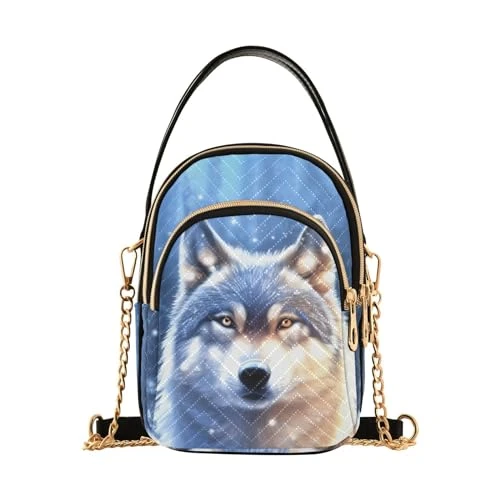 Crossbody Bag for Women Wolf in Snowy Handbag Small Shoulder Bag with Detachable Chain Strap Multiple Pockets