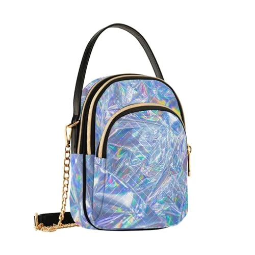 Crossbody Bags for Women Modern Beautiful Holographic Women's Cross Body Bags Pu Leather Handbags Small Shoulder bag with Adjustable Multi Pocket