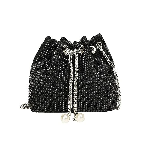 - Crossbody Shoulder Evening Bag, Shiny Bling Clutch Purse, Bucket, Beaded Strap, Handbag for Women Shoulder Bags Men Black, black, One Size