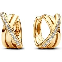 Crossover Pavé Gold Hoop Earrings