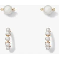 Crystal Pearl Stud and Huggie Set - Silver