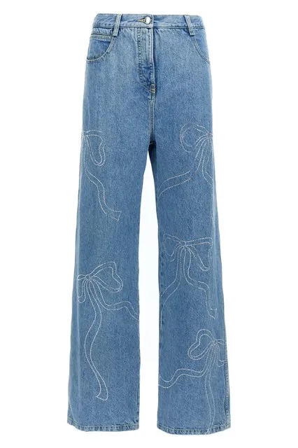 Crystal ribbon hot fix jeans - Light Blue