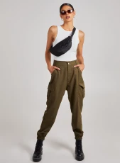 Cuffed Cargo Trousers  - L  - Khaki