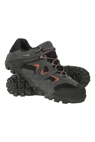 Curlews Mens Waterproof Walking Shoes - Quick Drying Footwear, Suede & Mesh Outer & Rubber Sole - for Autumn, Winter, Camping & Hiking Dark Grey Adult Shoe Size 10