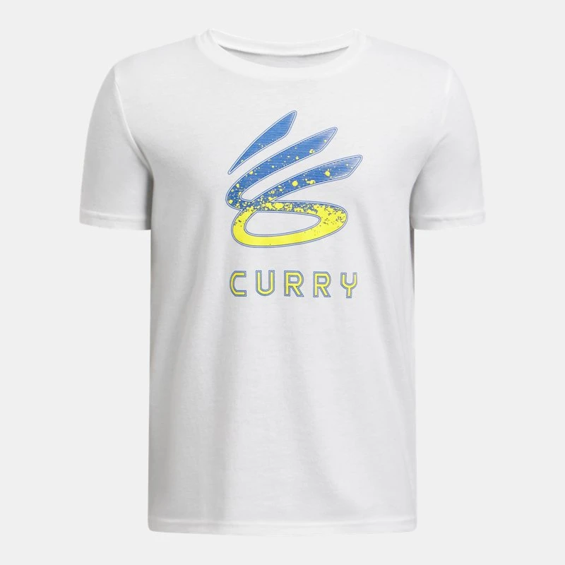 Curry Logo Boys T hirt White / Royal YSM ( 54 in)