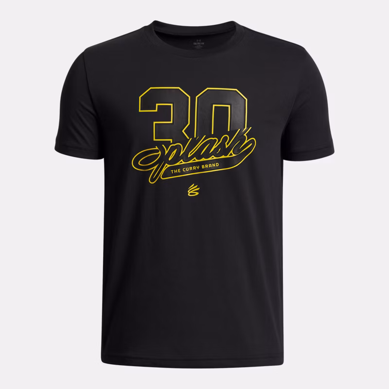 Curry Splash Wordmark Boys T-Shirt Black / Taxi YMD (54 - 59 in)
