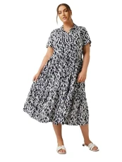 Curve Blue Abstract Print Midi Shirt Dress - Women's - Plus Size Curve Curve Blue Abstract Print Midi Shirt Dress - Women's - Plus Size Curve