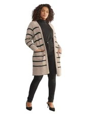 Curve Brown Stripe Knitted Cardigan - Women's - Plus Size Curve Curve Brown Stripe Knitted Cardigan - Women's - Plus Size Curve