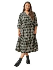 Curve Geometric Print Midi Dress - Women's - Plus Size Curve Black Curve Geometric Print Midi Dress - Women's - Plus Size Curve Black