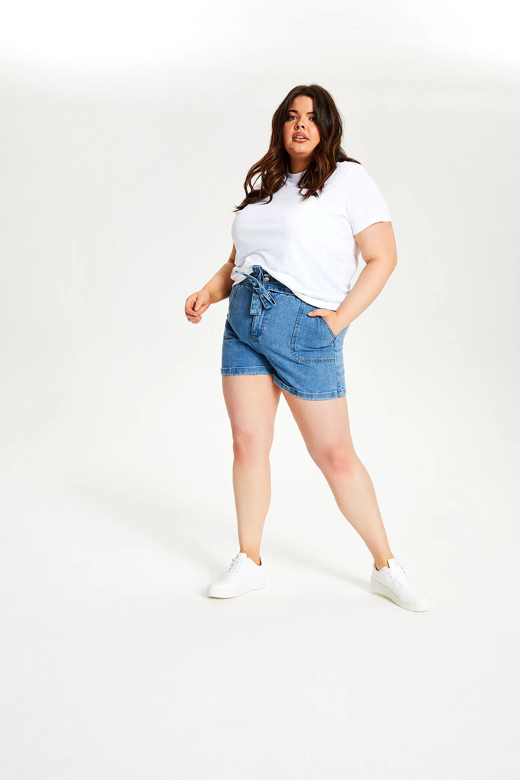 Curve Liv Paperbag Short Mid Wash Blue /