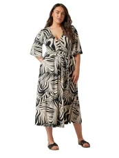 Curve Palm Print Wrap Midi Dress - Women's - Plus Size Curve Black Curve Palm Print Wrap Midi Dress - Women's - Plus Size Curve Black