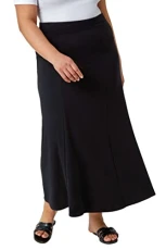 Curve Panelled Midi Skirt for Women UK - Ladies Autumn Everyday Winter Holiday Pull-On Comfy Soft Stretch Jersey Vacation Work - Black - Size 20 Curve Panelled Midi Skirt for Women UK - Ladies Autumn Everyday Winter Holiday Pull-On Comfy Soft Stretch Jersey Vacation Work - Black - Size 20