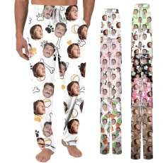 Custom Pyjama Pants With Face Photo For Men Women Personalized Pajama Pants With Packet For Couples Custom Pajama Sleepwear Bottoms With Pockets For Your Lover Multicolor S-3Xl (Style C)