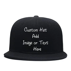 Custom Snapback Cap with Your Image or Text, Flat-Brimmed Hat, Personalized Pop Rock Cap, Popular Adjustable Plain Flat Peak Baseball Cap for Friend Birthday Presents Black