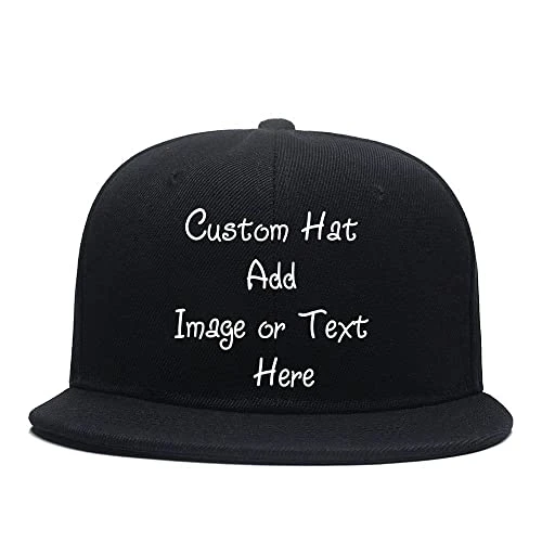 Custom Snapback Cap with Your Image or Text, Flat-Brimmed Hat, Personalized Pop Rock Cap, Popular Adjustable Plain Flat Peak Baseball Cap for Friend Birthday Presents Black
