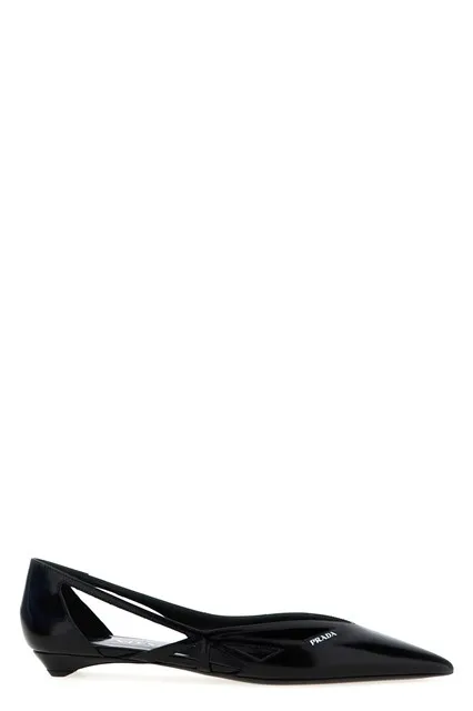 Cut-out leather ballet flats - Black