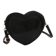 Cute Love Heart Shape Shoulder Bag Glossy PU Leather Casual Adjustable Detachable Shoulder Strap Fashion Satchel Purse for Women Ladies, Black Cute Love Heart Shape Shoulder Bag Glossy PU Leather Casual Adjustable Detachable Shoulder Strap Fashion Satchel Purse for Women Ladies, Black