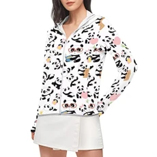 Cute Panda Women's Long Sleeve Shirts Oversized 2XL Soft Sun Protection Shirts Kawaii Love Heart Act