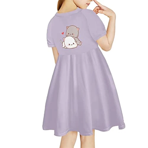 Cute Purple Cat Dresses for Girls 12-14 Years Clothes Outfits Casual Short Sleeve Shirts Party Favor Summer Midi Sundress Off Shoulder Skirts Cartoon