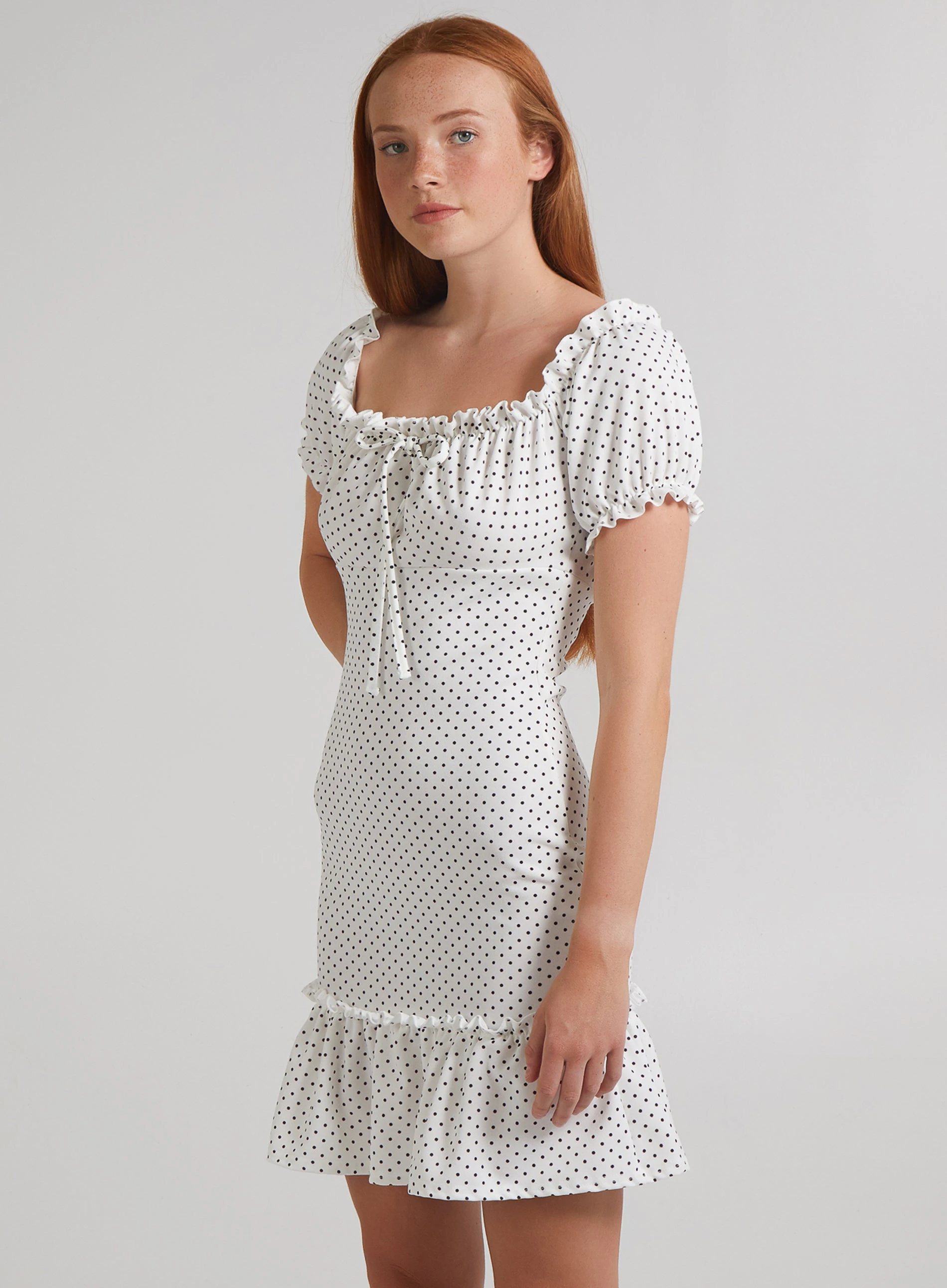 Cute Spotty Puff Sleeve Dress  - 10  - White