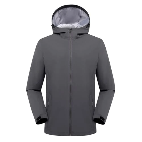 Cute Sweater for Men Winter Jackets Waterproof Windproof Hooded Jacket Outdoor Mountaineering Sports Hooded Bomber Jacket Lightweight Casual Rainwear Coat Q-880 Gray M