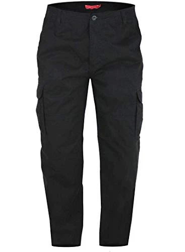 D555 Mens King Size Peached and Washed Cotton Cargo Trousers in Black in 60W x L30