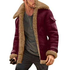 Daily Deals  Chore Jacket Winter Coat Lapel Collar Long Sleeve Padded Leather Jacket Vintage Thicken Coat Sheepskin Jacket Casual Jacket Men Light Weight Waterproof Mens Jac Sale Clearance 1P